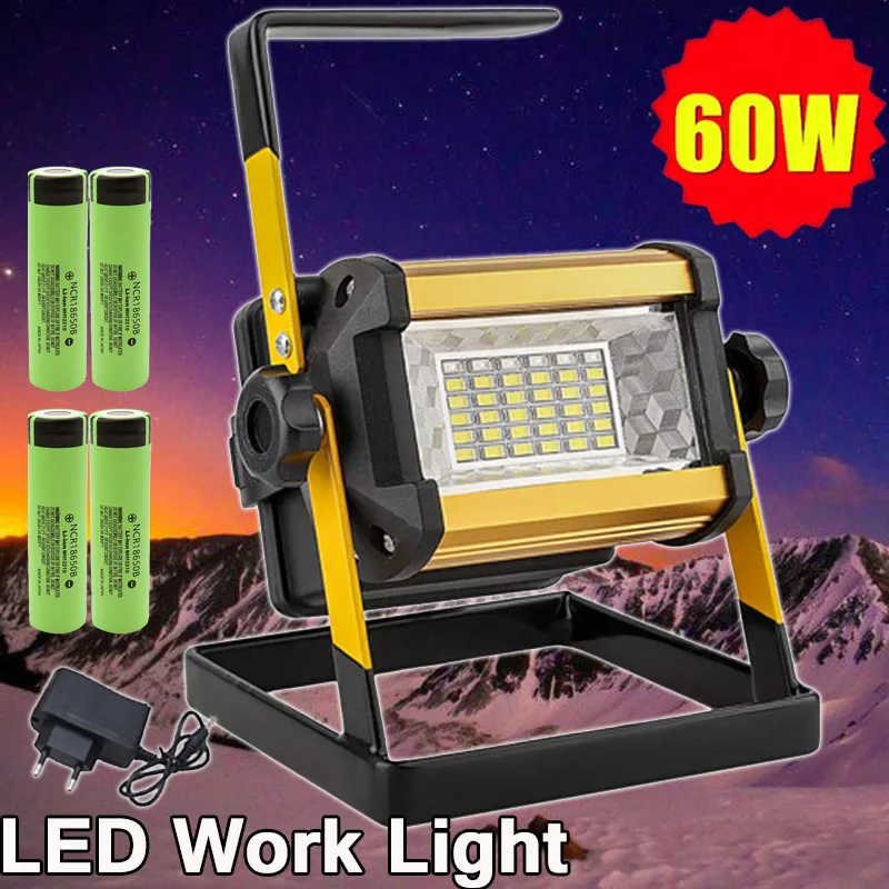 

60W Rechargeable Portable Spotlight LED Work Light Search Light Outdoor Emergency Hand Work Lamp for Camping Garage