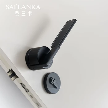 

Sai'lanka Magnetic Optional Mute Black Leather Door Lever Modern Interior Bedroom Bathroom Wood Door Lock Set Dummy Handle Knob