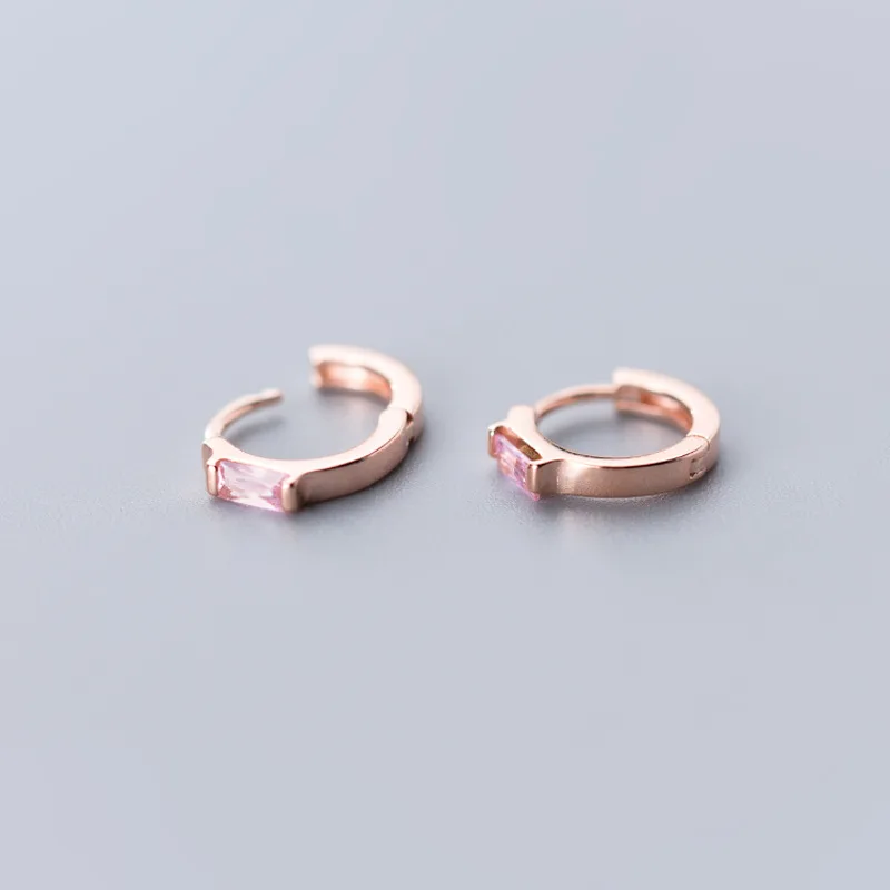 rose gold rose gold square crystal 925 silver ear buckle for women simple small fashion ear hoop jewelry - Окраска металла: rose gold