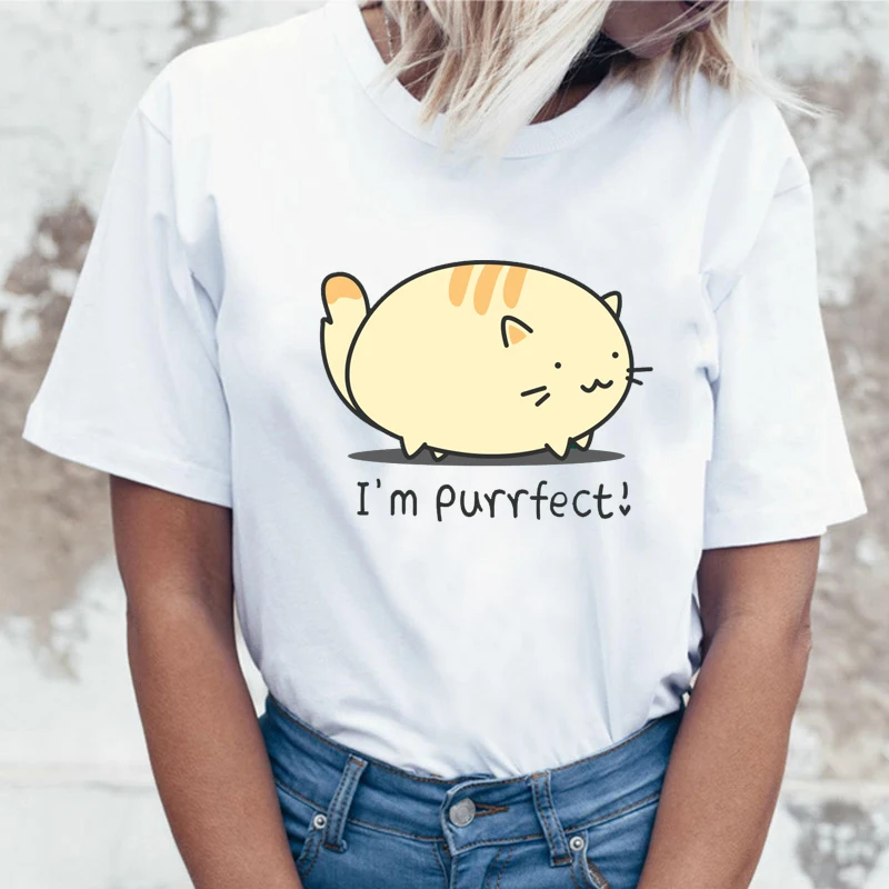 

Cartoon Print Tshirt Cute Cat T Shirt Women Harajuku ulzzang White T-shirt Summer Short Sleeve Top Tees Female Over size S-3XL