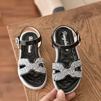 

Girls Party sandals Princess Shoes Leather Glitter Beads Rhinestones Knot Kids Sandals Elsa Shoes children beach sandals