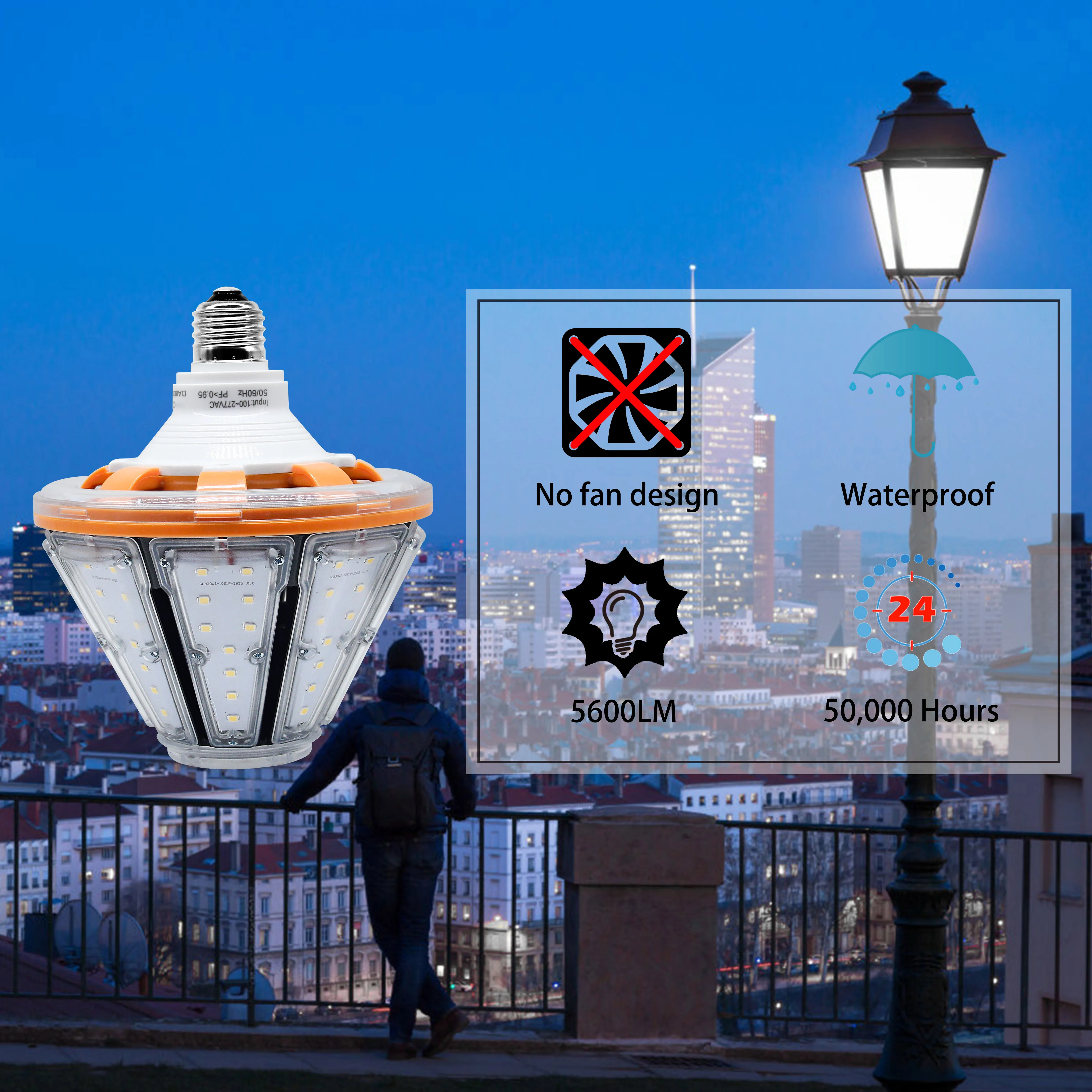 

40W LED Corn Light Bulb Lamp Post 5600lm 5000K cool White E26 Base for Post Top Wall Lantern High Bay Warehouse Garage Canopy