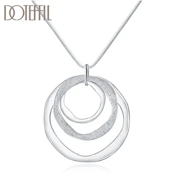 

DOTEFFIL 925 Sterling Silver 18 Inches Three Circle Pendant Chain Frosted Necklace For Women Fashion Wedding Party Charm Jewelry