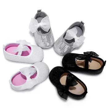 

Baby First Walkers Summer Fashion Bowknot Sequin Decoration Kid Girls Crib Shoes Hot Sale Child Shoes H1