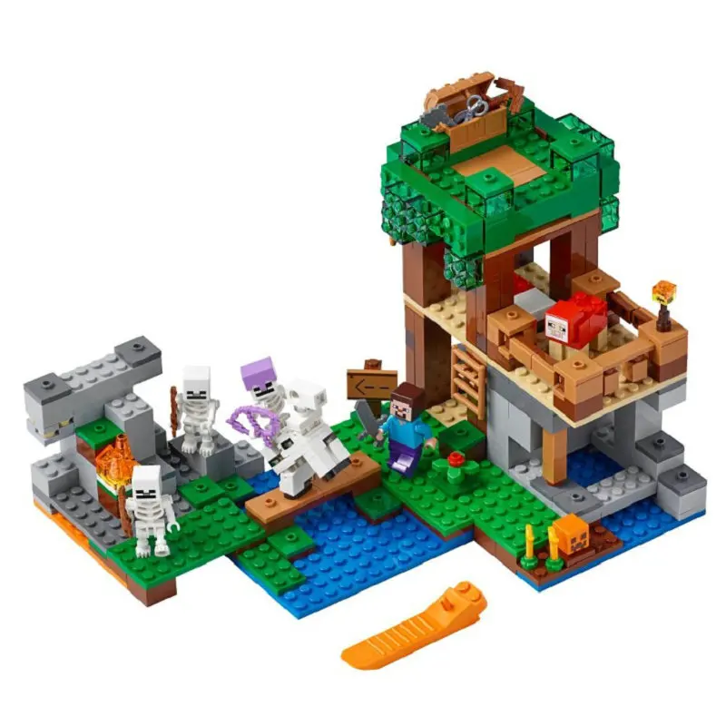 

The Skeleton Attack Building Blocks With Steve Action Figures Compatible My World MinecraftINGlys Bricks Sets Toys 21146
