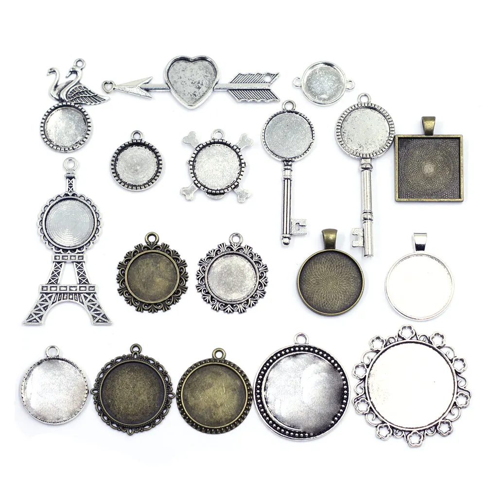 

20g Pendants Cameo Cabochon Round Base Tray Bezel Setting Blank Metal Jewelry DIY Making Findings