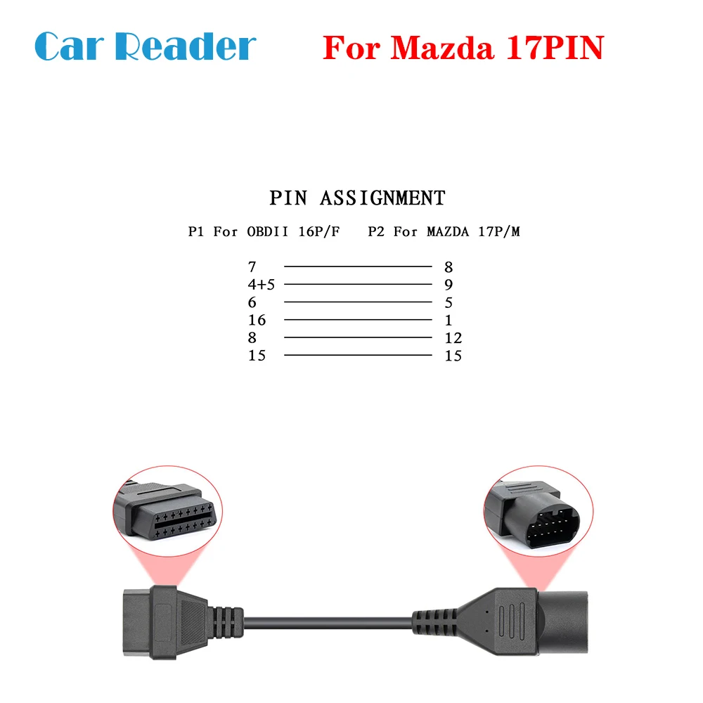 Кабель Соединитель с 17 Pin на 16Pin obd obd2 для mazda Подключение адаптера|Кабели и