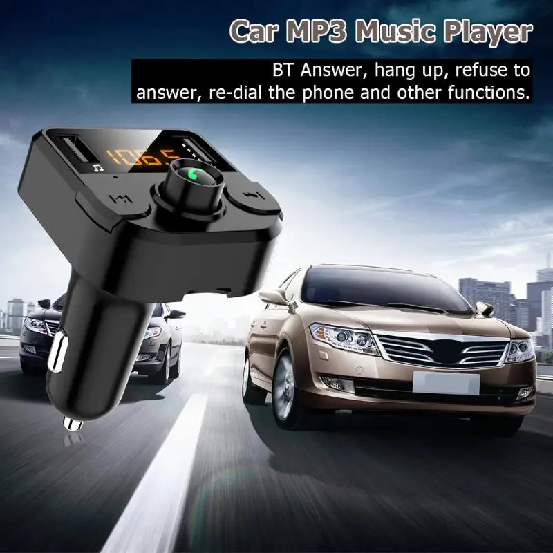 

BT36B Car USB Charger Bluetooth 5.0 Orange LED Screen Noise Elimination Function MP3 Player Hands-free Car Kit FM Transmitter