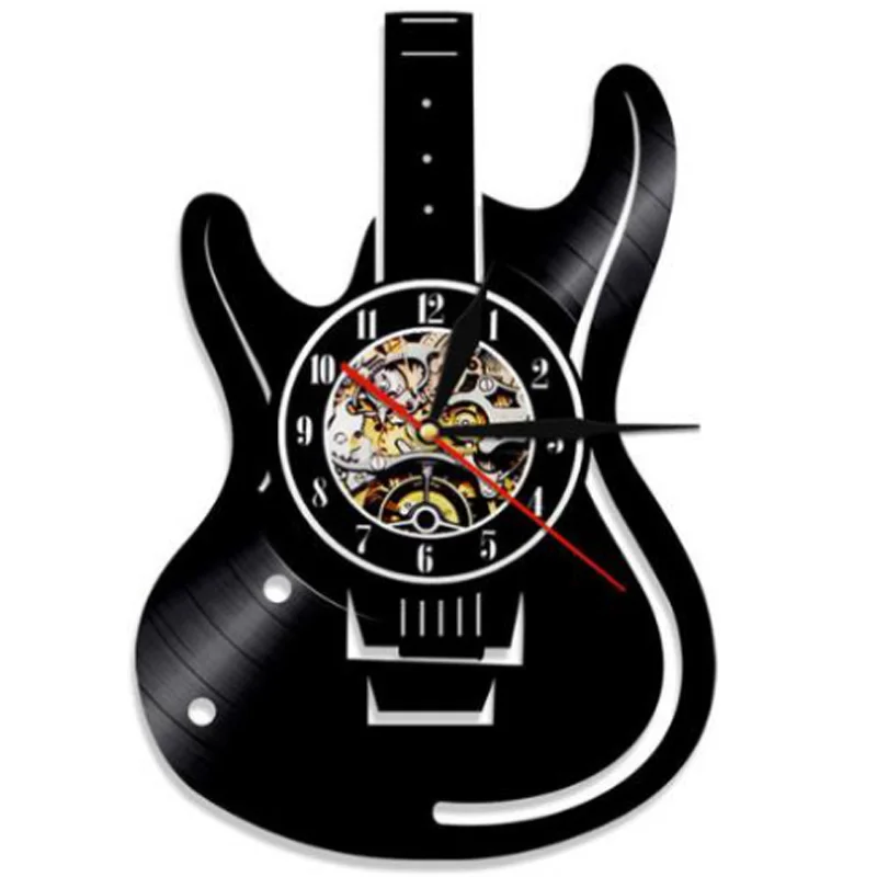 

Creative Vinyl Record 12-Inch Wall Clocks Living Room Study Retro Guitar Wall Clocks Mute Custom Clocks