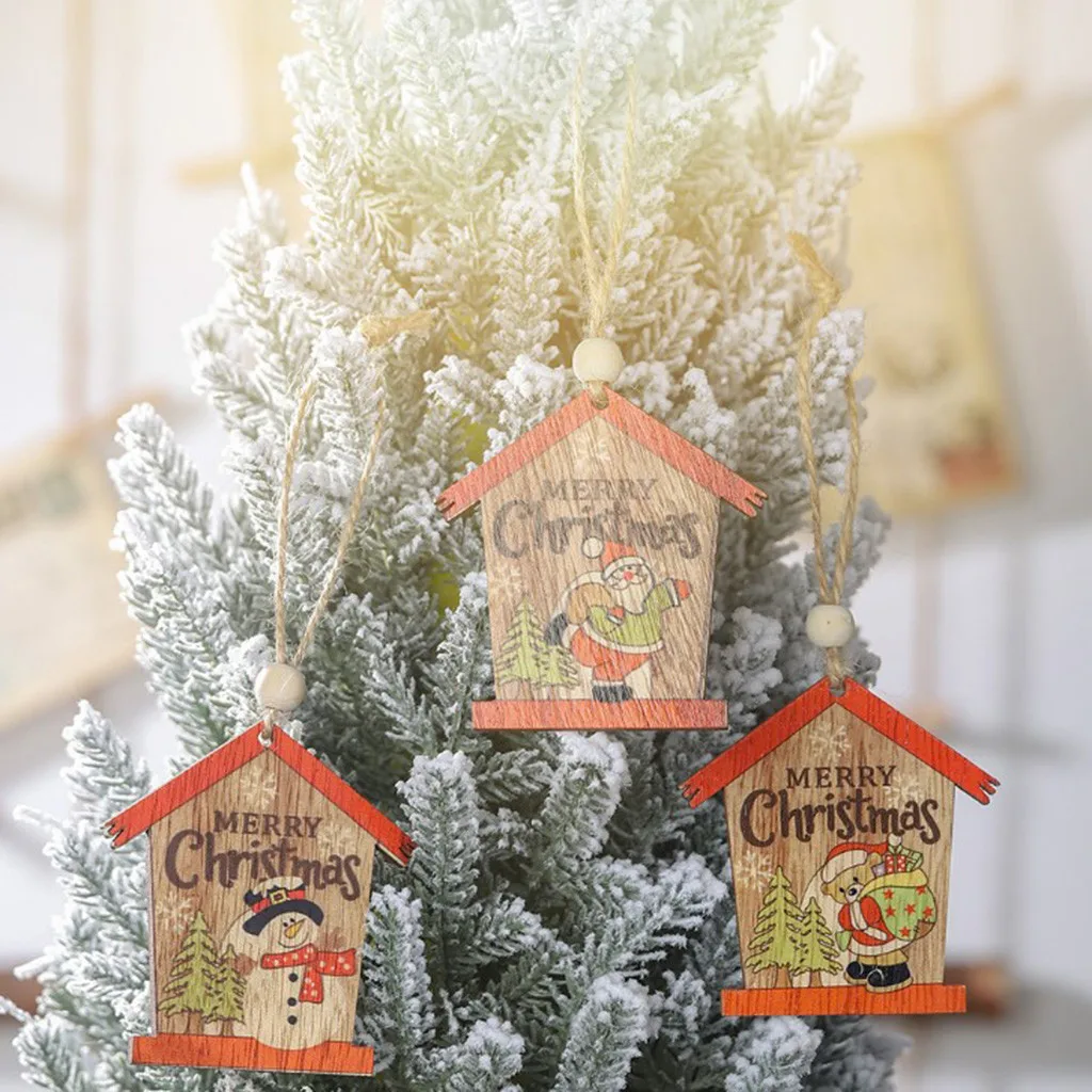 

Mini Cute Natural Wood Christmas Tree Ornament Decoration Christmas Hanging Pendant Wrought Iron Home Decora adornos de navidad