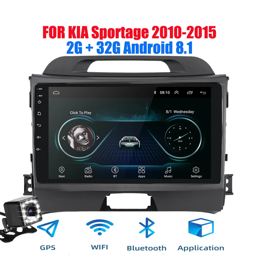 2din Android 9,0 Ouad Core PX6 Автомагнитола стерео для KIA Sportage 2010- gps Navi Аудио Видео плеер Wifi BT HDMI DAB+ RDS - Цвет: Android 8(32G) CAM