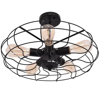 

5-Lights Vintage Semi Flush Mount Ceiling Light Metal Hanging Fixture Chandelier Black