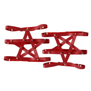 

Stockings Garter Belt Leather Women Pentagram Metal Buckle Accessory Punk Goth Red Strap Adjustable Night Club Body Harness Red