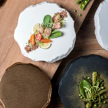 Creative Stone Ceramic Plate Western Steak Dessert Plate Black and White Gold Personality Shaped Tableware
