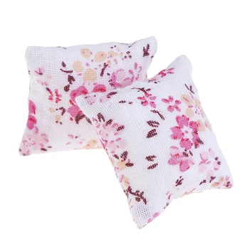 

2Pcs Flower Pillow Cushions For Sofa Couch Bed 1/12 Dollhouse Miniature Furniture Toys