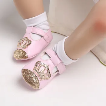 

New Crown Princess Baby Girl Crib Shoes Soft PU Leather Newborn Toddler Shoe for GirlsInfant Prewalker Toddler First Walker