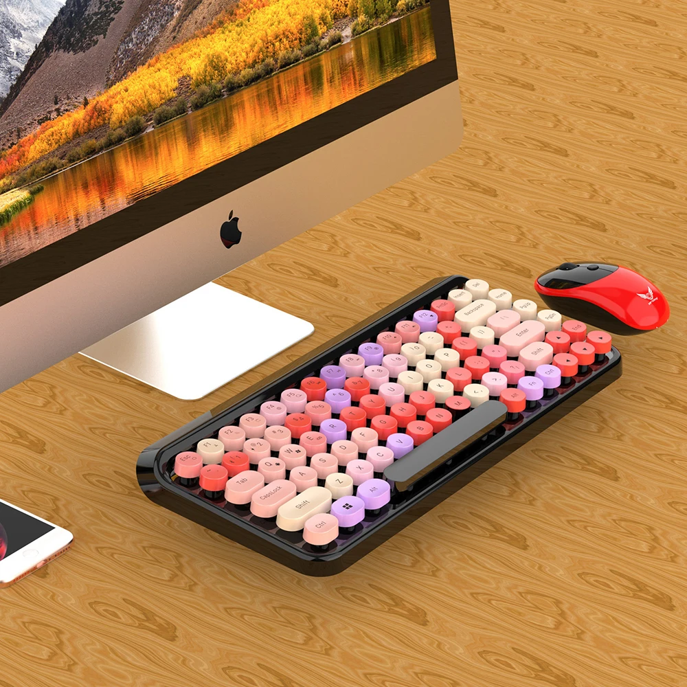 ZERODATE стимпанк Беспроводная Bluetooth Водонепроницаемая клавиатура ретро красочные 84 круглые клавиши для MAC Офисная Клавиатура ноутбука без задержки