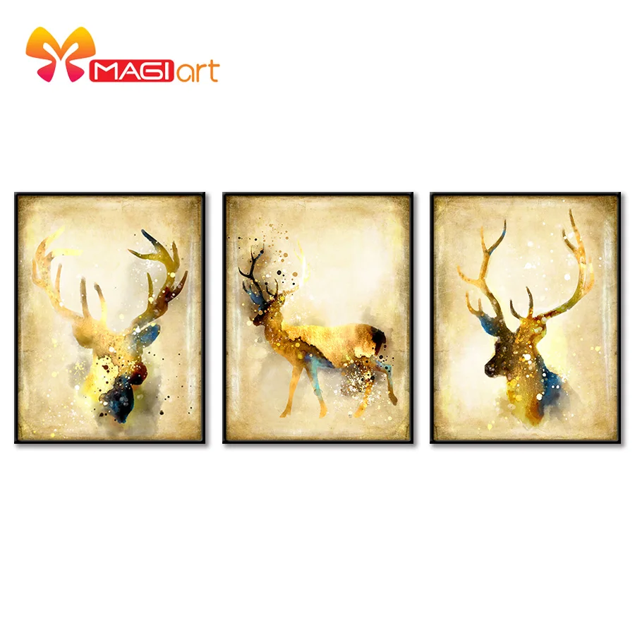 

Cross stitch kits Embroidery needlework sets 11CT water soluble canvas patterns 14CT Abstract Style golden deer-NCMA066
