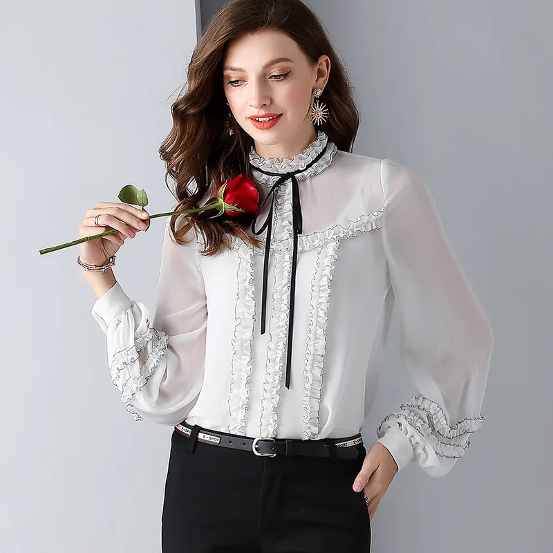 white ruffled silk blouse for women high quality long sleeve plus size sexy casual office dress shirts clothes dropshipping white ruffled silk blouse for women high quality long sleeve plus size sexy casual office dress shirts clothes dropshipping