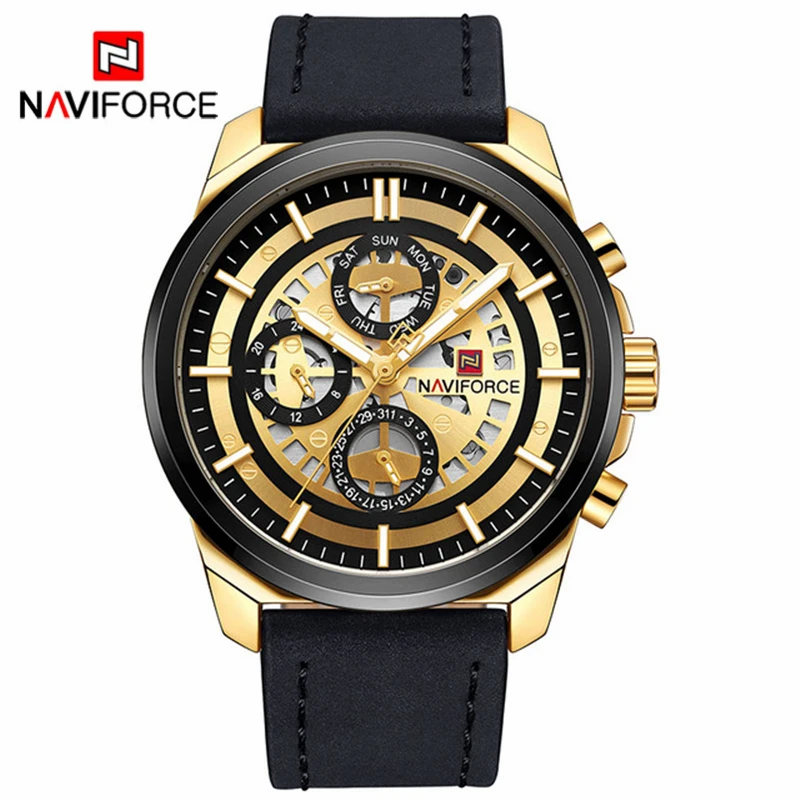 Black Gold NAVIFORCE, модные часы, брендовые, Роскошные, мужские, кварцевые, 24 часа, дата, часы, мужские, кожаный ремешок, спортивные, наручные часы, Relogio Masculino - Цвет: Black Gold