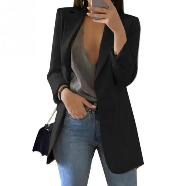 Новые модные однотонные Цвет женские офисные клетчатый блейзер с длинным рукавом свободного покроя с рисунком «гусиные лапки», костюм, пальто, куртка Для женщин пиджаки, женская верхняя одежда - Цвет: black