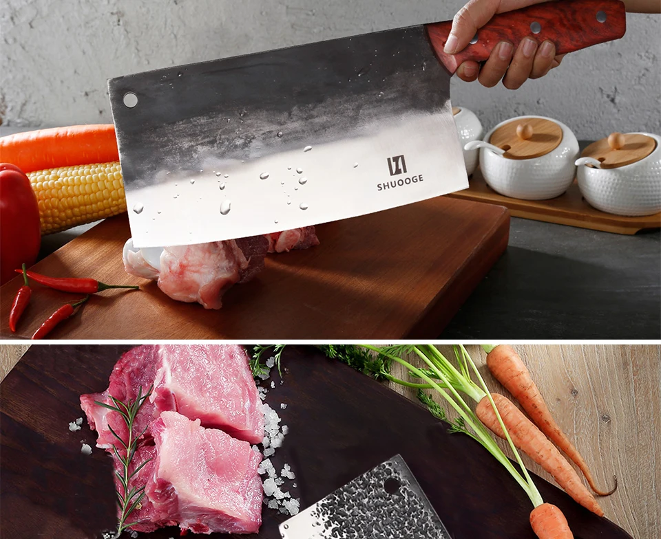 SHUOOGE нож высокого класса ручной работы Кованое лезвие из углеродистой стали кухонный нож китайский нож шеф-повара овощной нож кухонные ножи