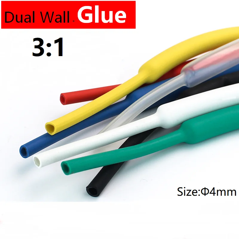 1M 4mm Diameter PE 3:1 Ratio Heat Shrinking Tube Adhesive Lined Dual Wall With Thick Glue Wire Wrap Waterproof Kit Cable Sleeve |