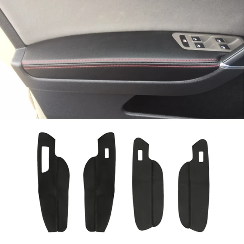 LHD For VW Golf 7 4pcs Car Door Handle Armrest Panel Microfiber Leather Protective Cover Trim
