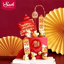 Топпер для торта на год, китайский декор, красный фонарь для нового года, вечерние принадлежности для выпечки, деньги, мышь, ребенок, любовь, подарки