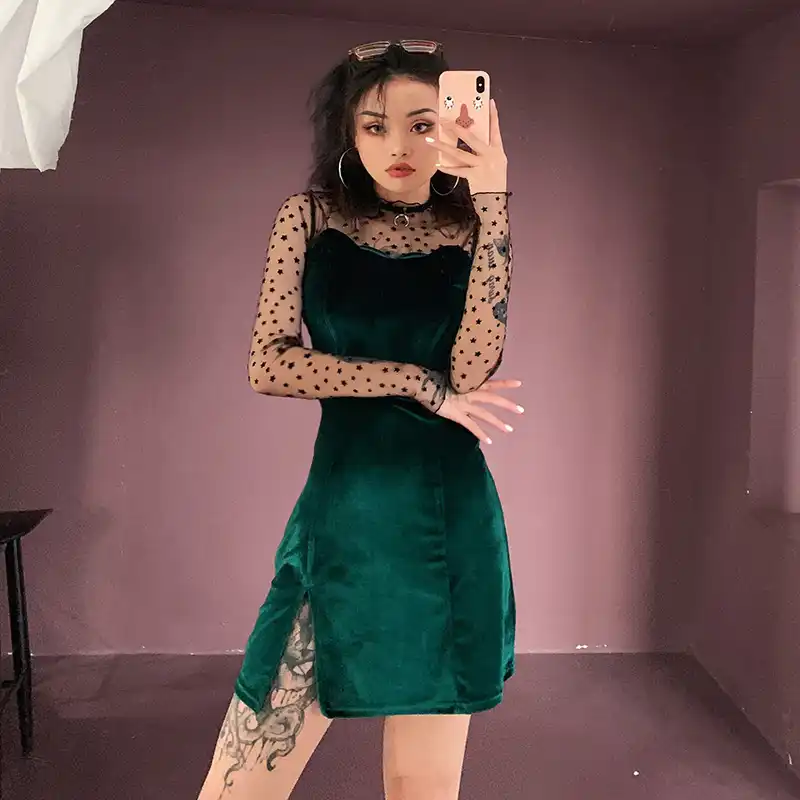 dark green suede dress