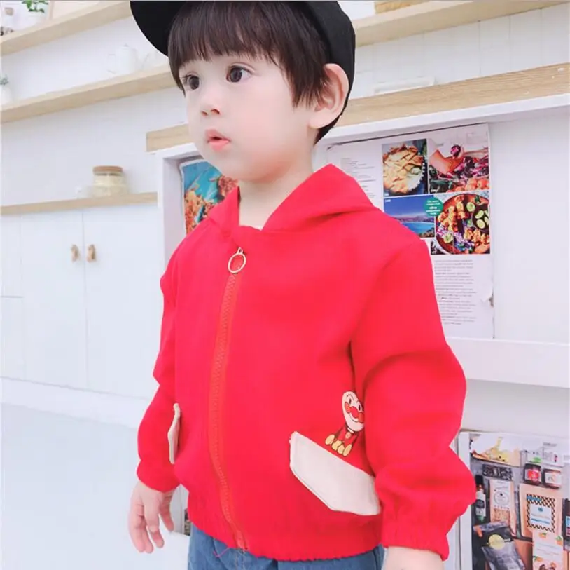 Boys'Dress для весенне-осеннего периода Детская куртка детская модная одежда, шапка, с длинными рукавами и принтом из мультфильма; пальто с рисунком Супермена, пекарни ветровка на молнии - Цвет: 2
