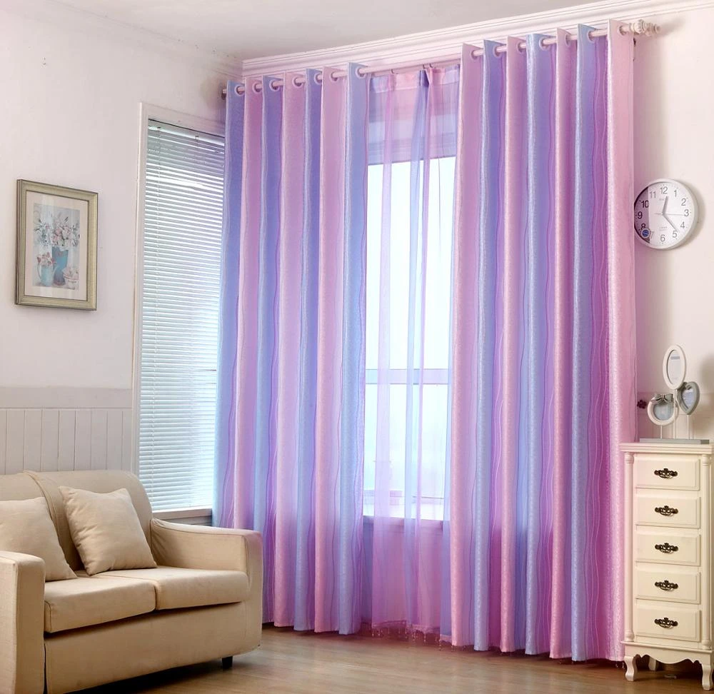 Cortinas Modernas de jacquard para dormitorio de niña, dormitorio, sala de estar, panel de ventana con estampado de raya colorida púrpura degradado|Cortinas| AliExpress