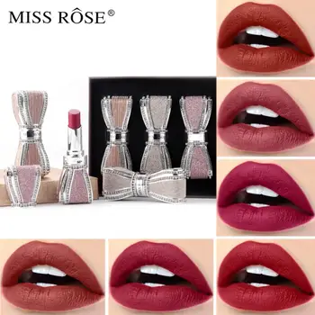 

4PCS/Set Sexy Lipstick Set Diamond-studded Bow Matte Velvet Lipstick Long Lasting Waterproof Elegant Lip Gloss Cosmetic TSLM1