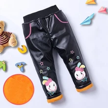 Зимние леггинсы для маленьких девочек; новые кожаные теплые штаны для маленьких девочек с героями мультфильмов; детские брюки из плотного бархата; От 1 до 4 лет; B6