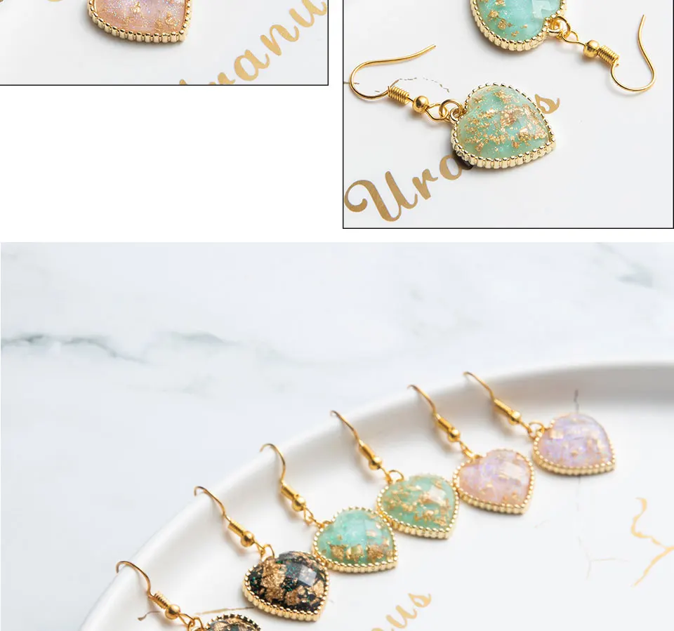 Корейская мода, Boho, простое Золотое сердце, кристалл, Висячие серьги для женщин, Висячие ювелирные изделия, подарок для девочки, аксессуары
