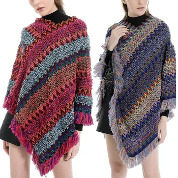 

Boho Fringed Poncho Cape Shawls Wraps Womens Coat Elegant Tops for Spring Winter Fall IK88