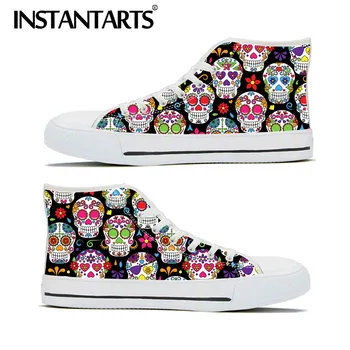 

INSTANTARTS Sugar Dead Day Skull Roses Pattern Classic High Top Canvas Vulcanize Shoes Women Comfort Casual Lady Autumn Sneaker