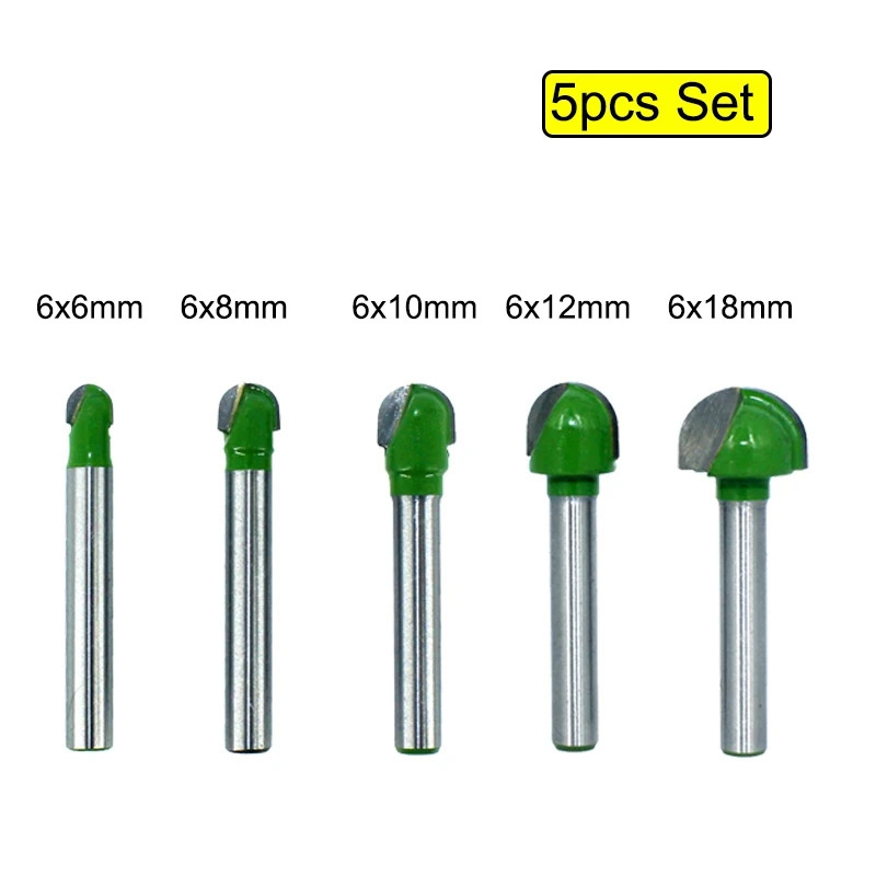 5Pcs 6Mm Shank Ball Nose Router Bits Set End Mill Round Cove Box Solid Carbide CNC Radius Core Milling Bit