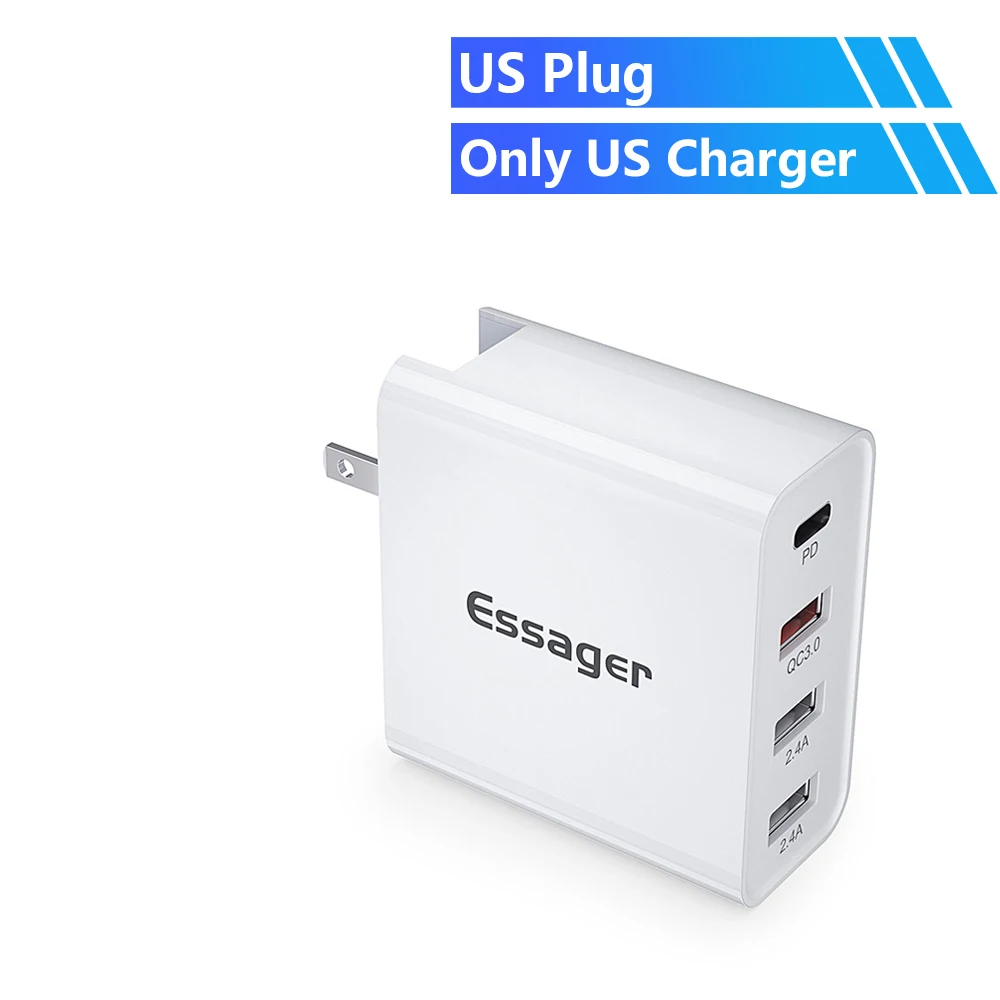 Универсальное USB зарядное устройство Essager 48 Вт, быстрая зарядка 3,0 QC3.0 QC PD type C, быстрое зарядное устройство для мобильных телефонов iPhone, Xiaomi, samsung - Тип штекера: US Charger