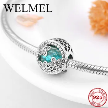 

Fashion delicate 925 Sterling Silver three flowers green CZ beads Fits Original European Charm Bracelet Jewelry making