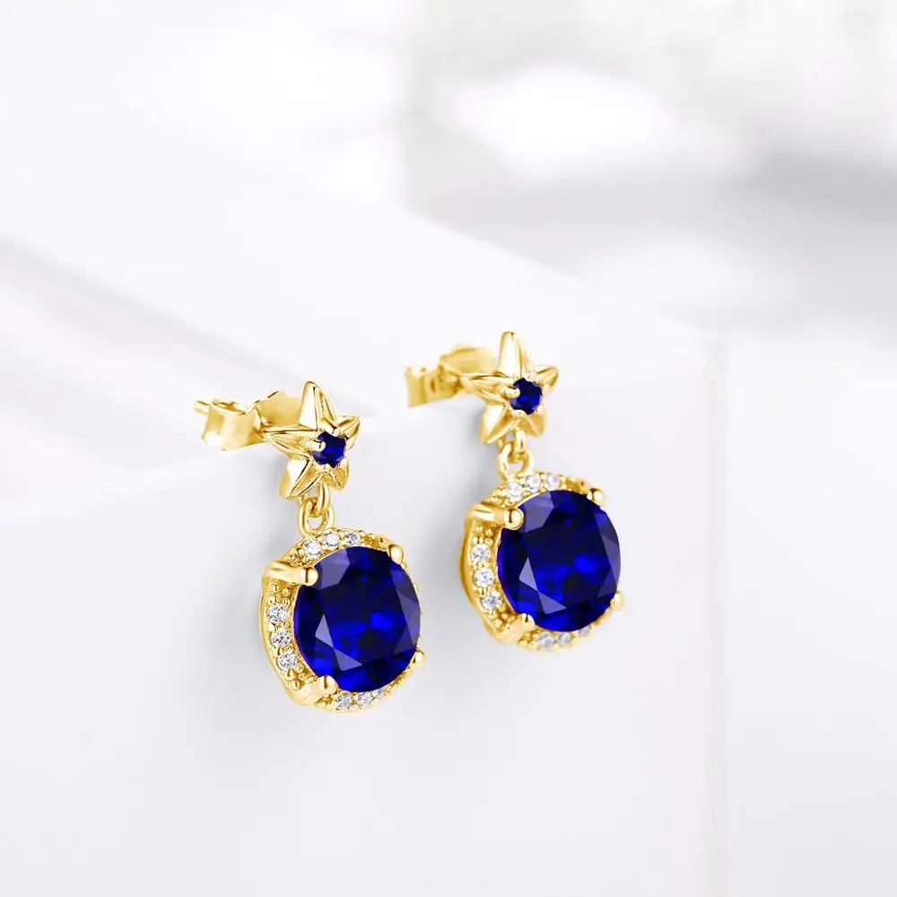 

100% Real 925 Sterling Silver Earrings Blue Sapphire Handmade Designer Fine Jewellery Flower Fashion Earrings Stud For Women