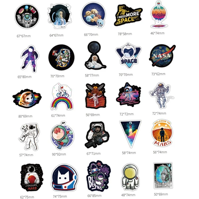 100pcs/set Outer Space Astronaut Stickers For Suitcase Skateboard Laptop Luggage Fridge Car Styling DIY Decal Sticker For Gift
