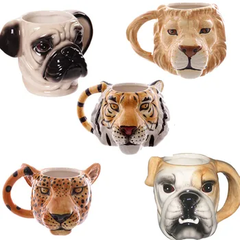 

Animal Pets Lion Leopard Tiger Head Ceramics Coffee Cup Coloured Drawing Pattern Hree-dimensional Cappuccino Latte Milk Mugs