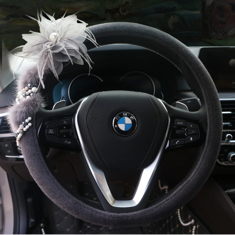 Мягкая фланелевая крышка рулевого колеса автомобиля милые цветы авто руль чехлы Кристалл Стайлинг украшения аксессуары