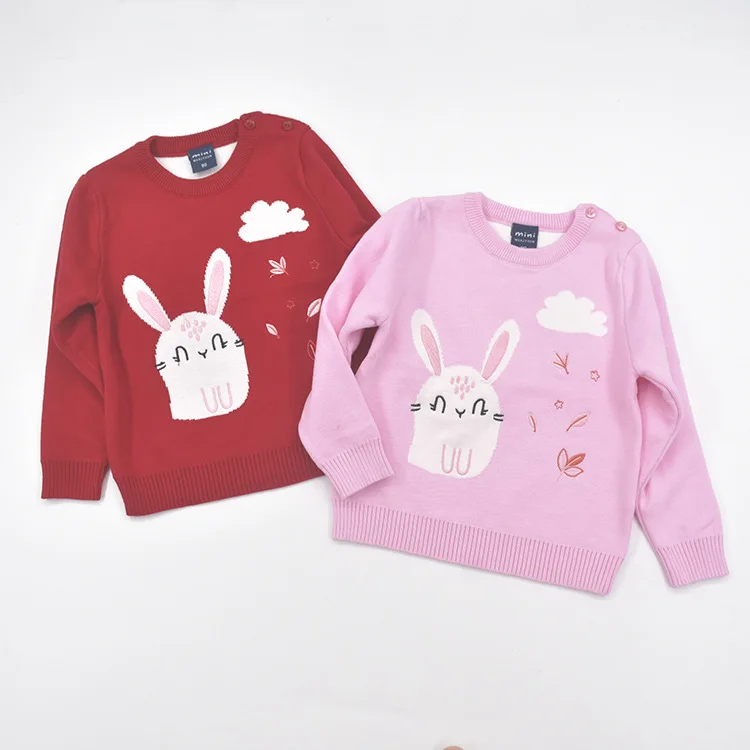 

Spring Autumn Winter Female Baby Clothes round Neck Pullover Sweater GIRL'S Children Knitted Sweet Cloud Rabbit Baby Clothes