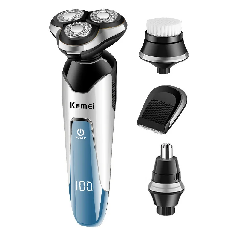 USB Plug KEMEI 3D электробритва, Бритва для мужчин, бритвенный станок, триммер для носа, перезаряжаемая плавающая Бритва для бороды, Водонепроницаемая бритва для ухода за лицом - Цвет: USB Plug