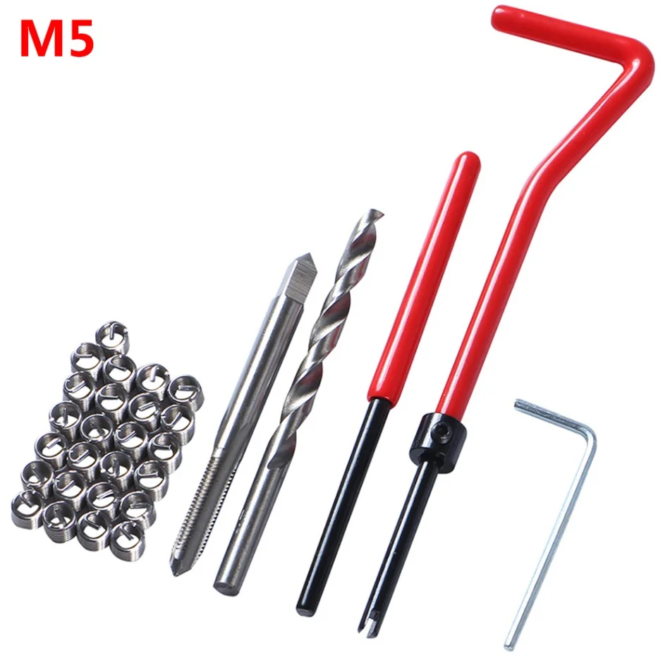 M5 30Pcs M5 M6 M8 Thread Repair Tool Set Car Spanner Wrench Inserts Drill Tap Kit for Drilling Machine Restoring Damaged Threads - Цвет: M5