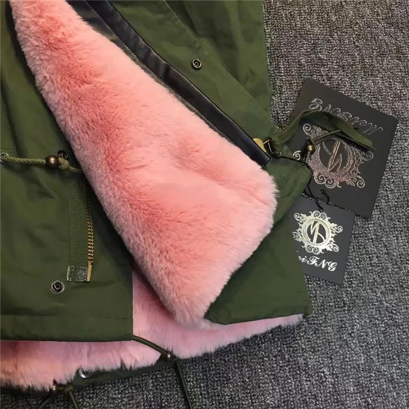 Куртка армейского зеленого цвета с капюшоном и рукавами розовый жилет с воротником из натурального меха енота верхняя одежда из чистого хлопка зимний жилет Повседневный стиль
