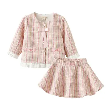 

2Pcs Kids Baby Girls Formal Clothes Pageant Plaid Coat & Tutu Skirt Fashion Children Girl Party Outfits Clothing Set