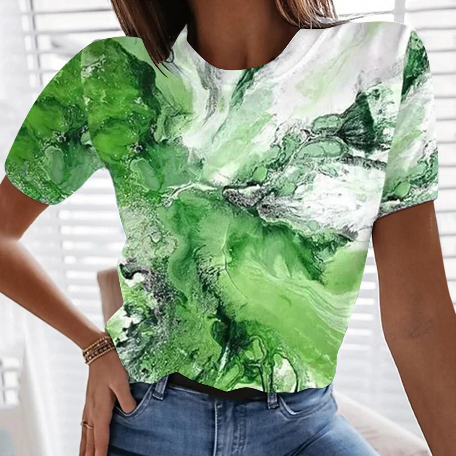 Women Sea Wave Tie-dye Print T Shirts Summer Ladies Casual Short Sleeve Tee Shirt Female Loose Tops Pullover Vetement Femme 2021 1